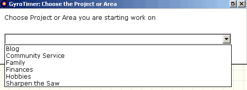 gyrotimer choose project dialog box