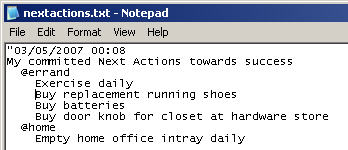 Next Actions List in Notepad